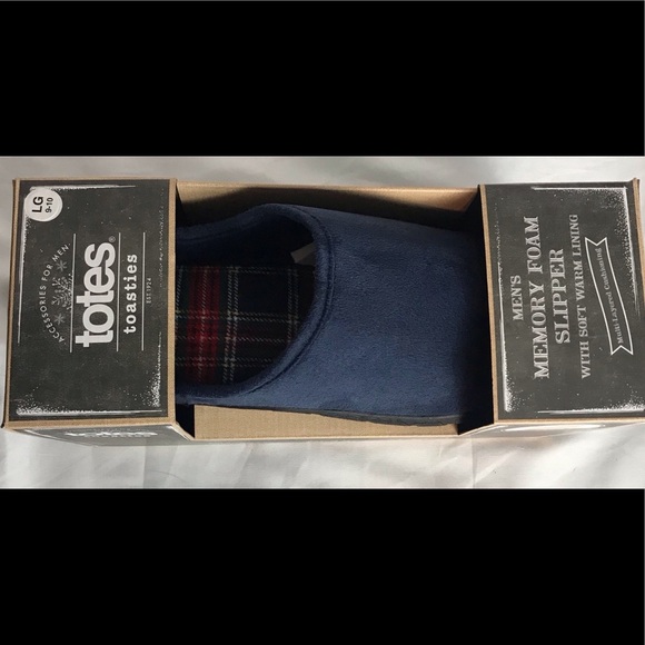 TOTES MEN’S BLUE MEMORY FOAM NON SKID SLIPPERS - Picture 11 of 12